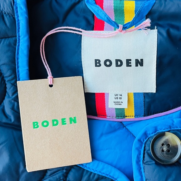 NWT Boden Quilted Jacket Preppy Collarless Jacket Quilted Coat Contrast Piping - Picture 11 of 15